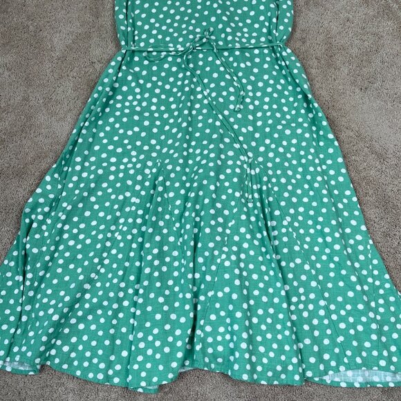 Loft Linen Dress Womens S Green Sleeveless Polka-dot Sundress Vacation Resort - Picture 3 of 8